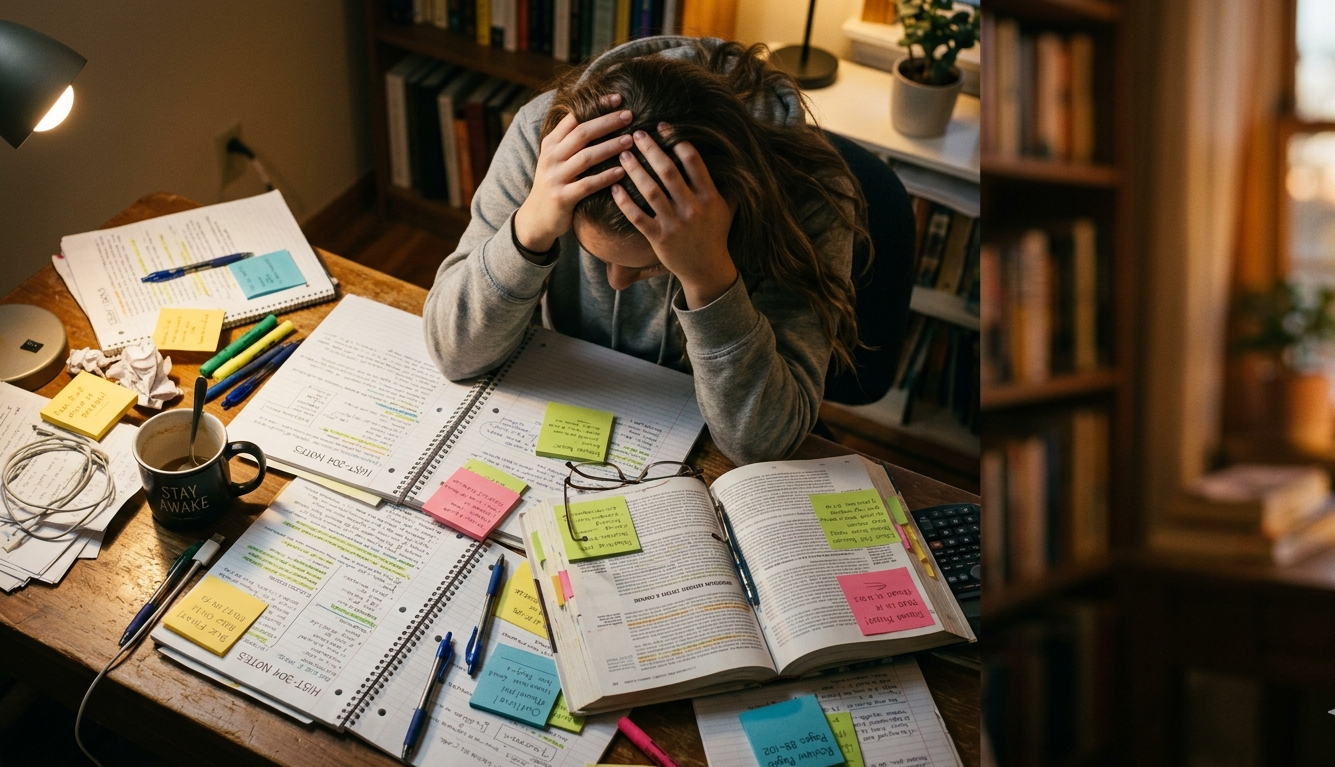 Burnt out student studying